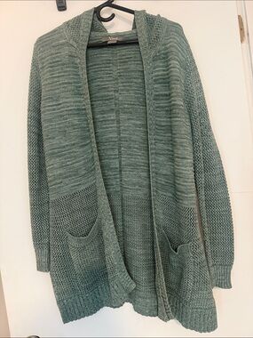 Natural Reflections Sage Green Open-Front Hooded Cardigan